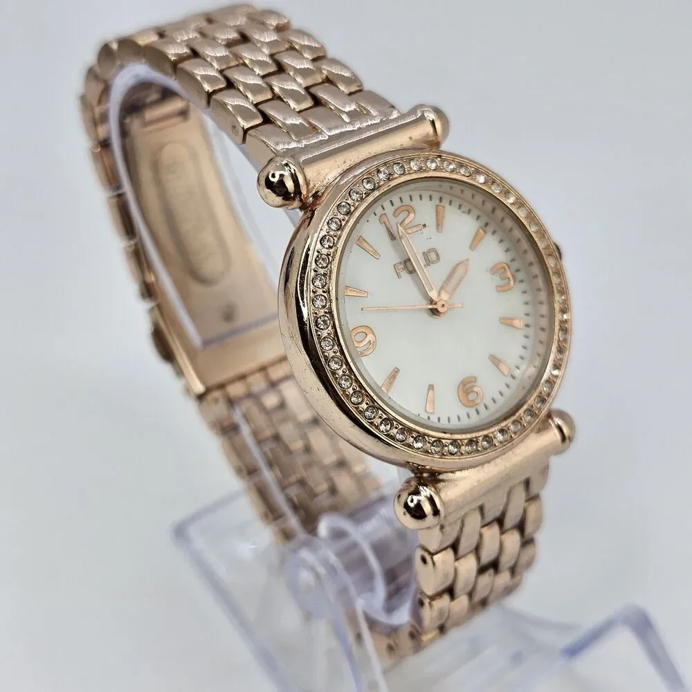 Folio Women's Watch 33MM White Dial Gold Bracelet Band ‎ 7